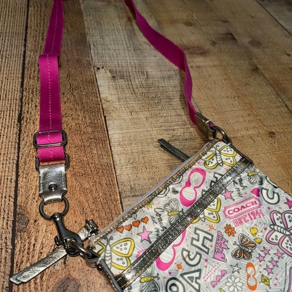 Coach Poppy Butterfly Graffiti Cross Body Purse Bag